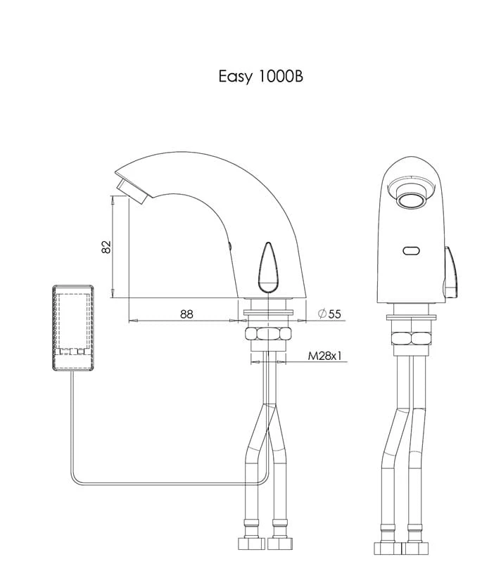 Rysunek wersji B. Instalację i zasilanie dobierz do zamawianego wariantu. — Stern EASY 1000 B/E Bateria Umywalkowa Sensor Bezdotykowa Fotokomórka