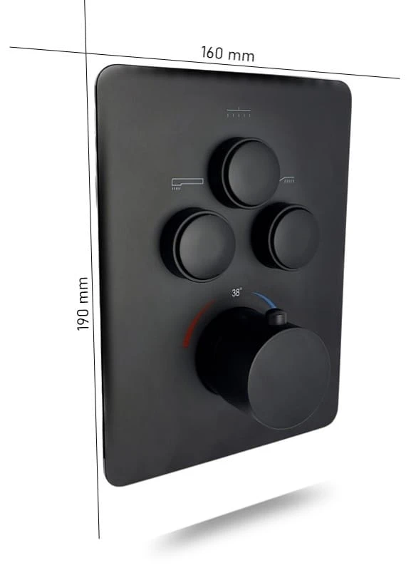 Rysunek wymiarowy panelu EXEO 3 BLACK — EXEO 3 BLACK — bateria podtynkowa termostatyczna