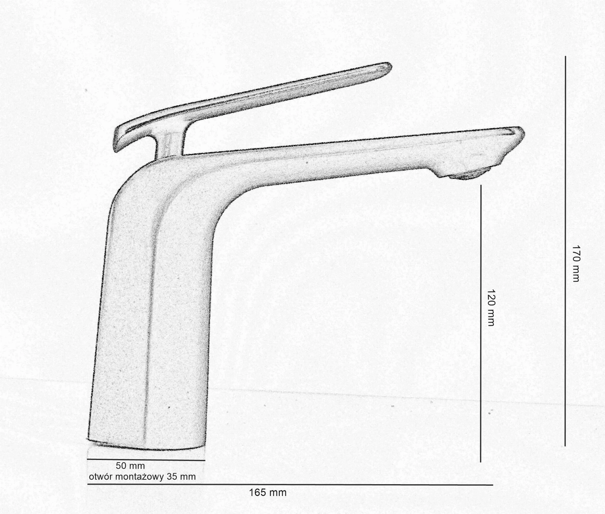Rysunek wymiarowy VERDO: 170 mm wysokości, wypływ 120 mm. — VERDO — bateria umywalkowa złoto szczotkowane
