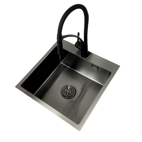 Czarny zlewozmywak kuchenny, stal nierdzewna, 500x500 mm – nowoczesny design i trwałość