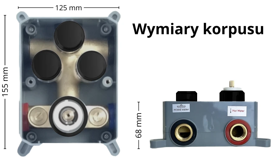 Rysunek wymiarowy korpusu podtynkowego EXEO 3 — EXEO 3 — zestaw podtynkowy 30 cm czarny
