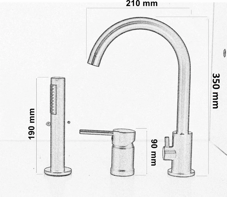 UNO Bateria wannowa 3 otworowa CZARNA rysunek techniczny
