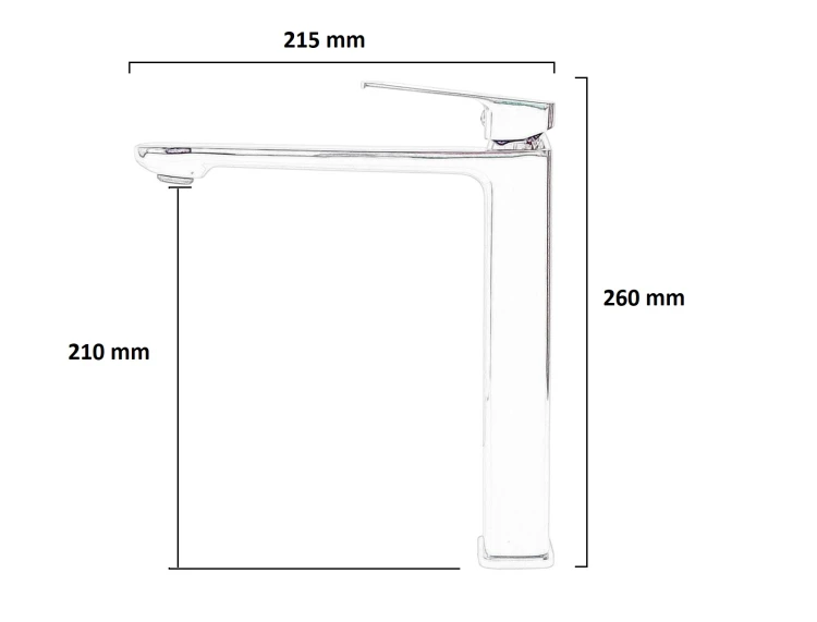 Bateria umywalkowa nablatowa VORO czarna - rysunek techniczny