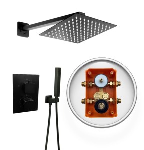 VIVID BLACK TR2 termostatyczna bateria natryskowa prysznicowa deszczownica Ultra Slim 30 cm CZARNA
