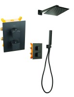 VIVID BLACK TR2 termostatyczna bateria natryskowa prysznicowa deszczownica Ultra Slim 25 cm CZARNA