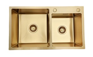 Zlewozmywak stalowy dwu komorowy  STEEL 7549 ZŁOTY (Outlet10)