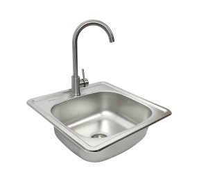 Nowoczesny zestaw do kuchni: Zlewozmywak 48x48 cm + bateria LUGA INOX