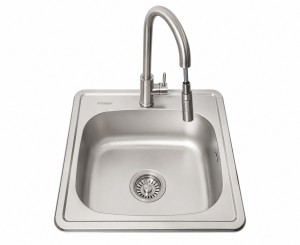 Nowoczesny zestaw do kuchni: Zlewozmywak 48x48 cm + bateria AFINO INOX z wyciąganą wylewką