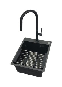 Zlewozmywak 40x50 Czarny + bateria LIRA Czarny mat + koszyk teleskopowy