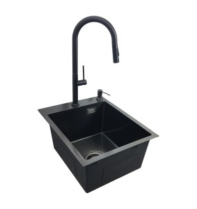 Zlewozmywak 40x50 Czarny + bateria LIRA Czarny mat + dozownik