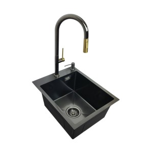 Zlewozmywak 40x50 Czarny + bateria LIRA Czarny chrom złoty + dozownik