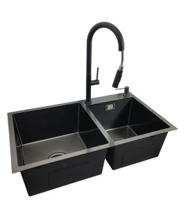 Zlewozmywak 78x45 Czarny + bateria LIRA Czarny mat + dozownik