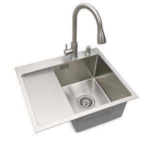 Zlewozmywak stalowy jednokomorowy z ociekaczem inox 5849R z Dozownikiem i Baterią GRACO