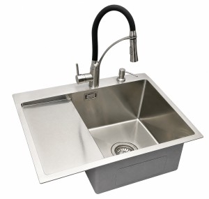 Zlewozmywak stalowy jednokomorowy z ociekaczem inox 5849R z Dozownikiem i Baterią IKA