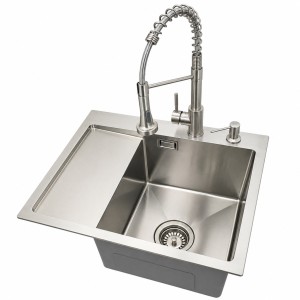 Zlewozmywak stalowy jednokomorowy z ociekaczem inox 5849R z Dozownikiem i Baterią SANTI