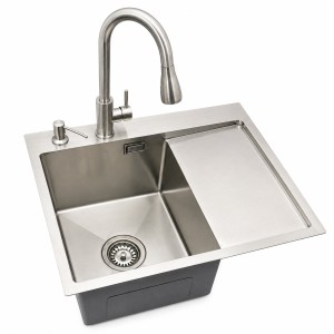 Zlewozmywak stalowy jednokomorowy z ociekaczem inox 5849L z Dozownikiem i Baterią GRACO