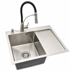 Zlewozmywak stalowy jednokomorowy z ociekaczem inox 5849L z Dozownikiem i Baterią IKA