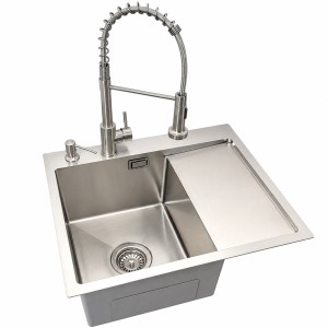 Zlewozmywak stalowy jednokomorowy z ociekaczem inox 5849L z Dozownikiem i Baterią SANTI