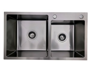 Zlewozmywak stalowy dwukomorowy  STEEL 7845 CZARNY (Outlet 5)