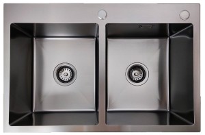 Zlewozmywak stalowy dwukomorowy  STEEL 7549 CZARNY (Outlet6)