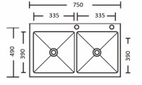 Rysunek techniczny zlewozmywaka stalowego dwukomorowego STEEL 7549 CZARNY