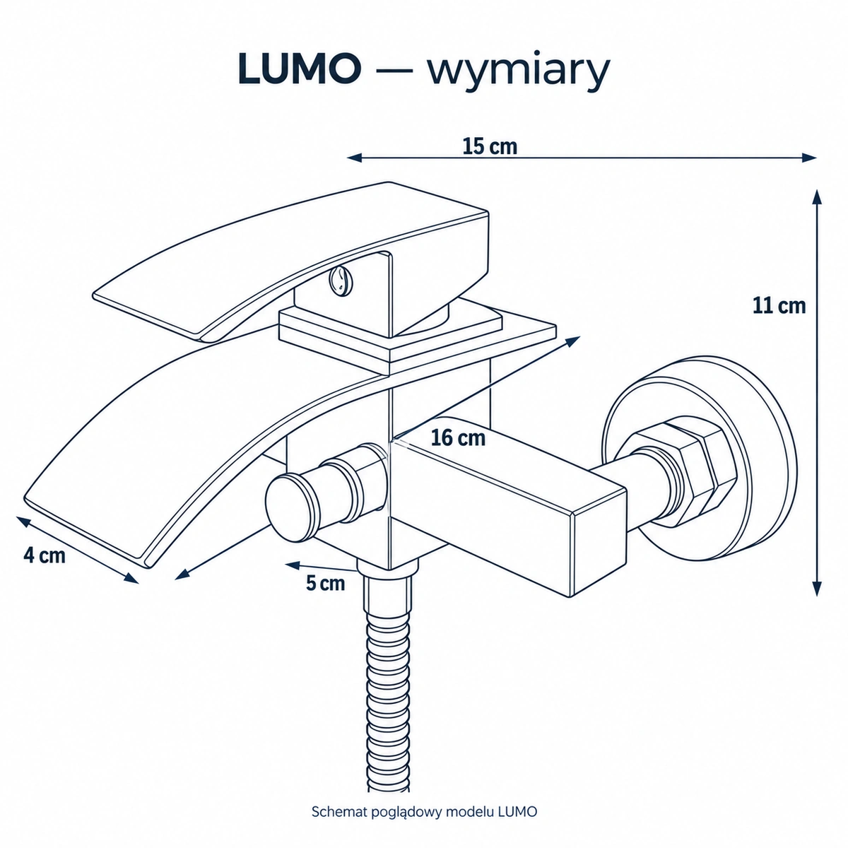 LUMO — schemat wymiarowy baterii wannowej