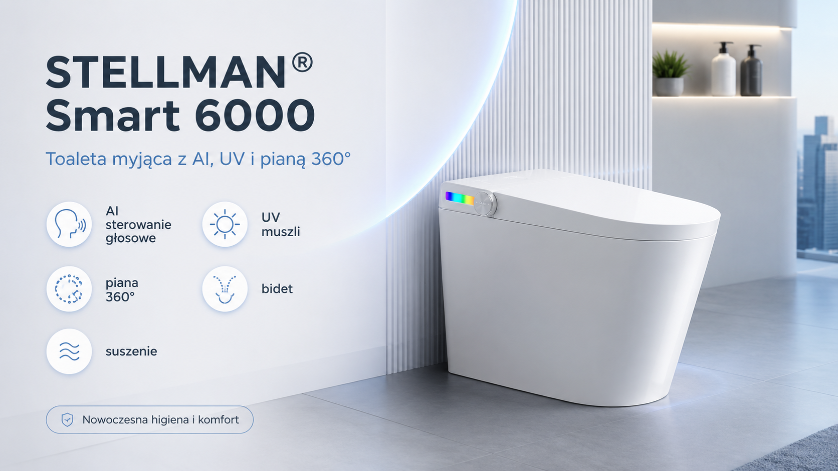 Inteligentna toaleta myjąca STELLMAN® Smart 6000 – jak działają AI, UV i system piany 360°?