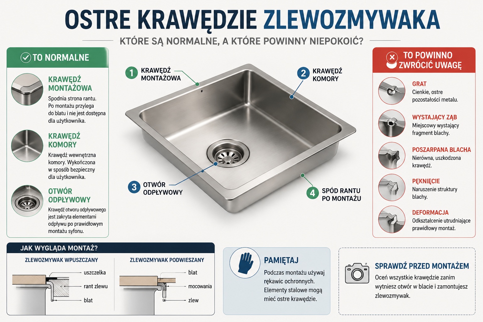 Ostre krawędzie zlewozmywaka stalowego – które są normalne, a które powinny niepokoić?