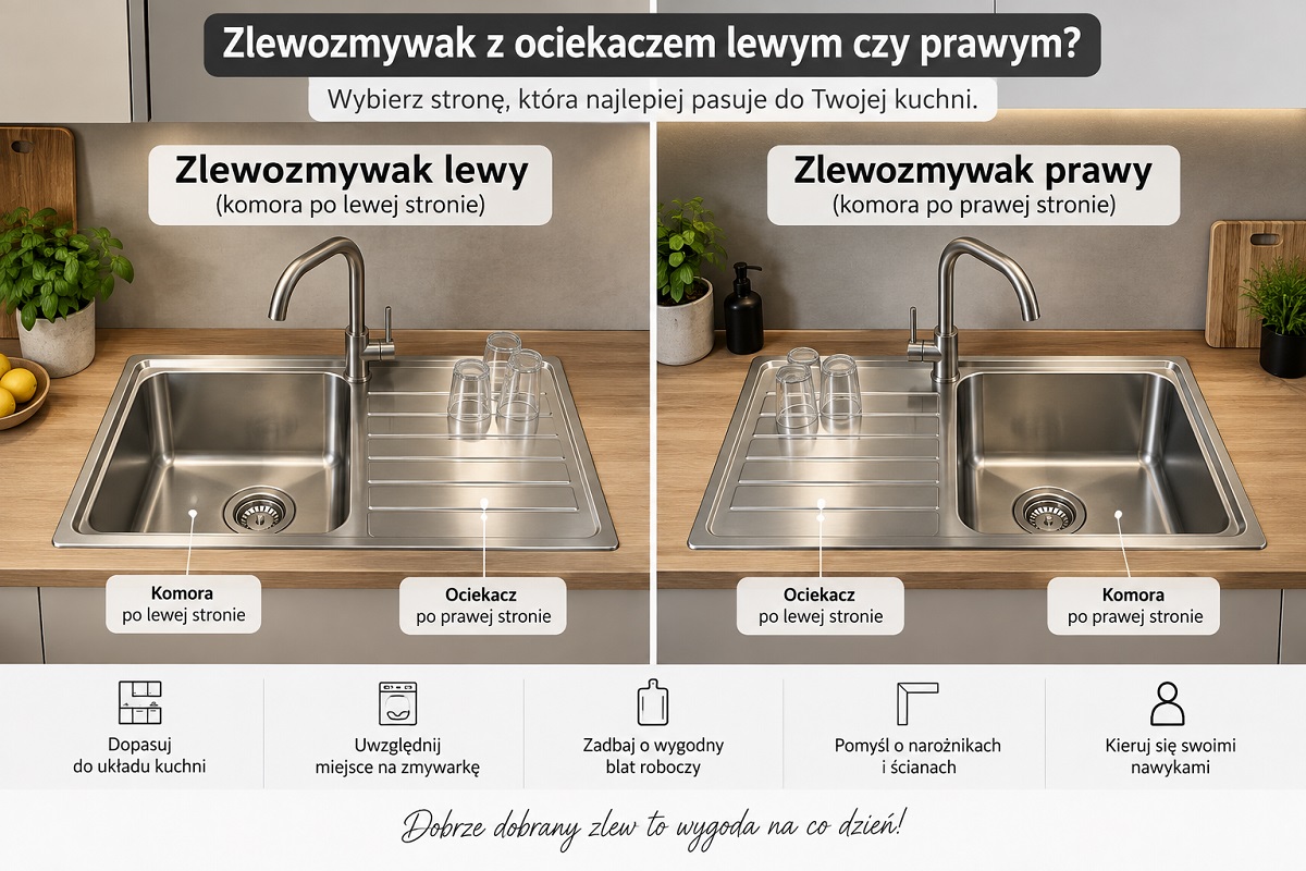 Zlewozmywak z ociekaczem lewym czy prawym – jak wybrać stronę?